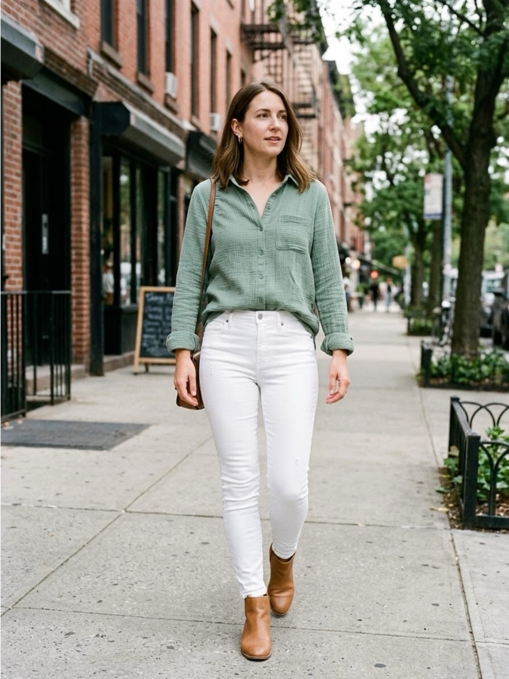 Anne Klein Sage Green Button-Up Blouse